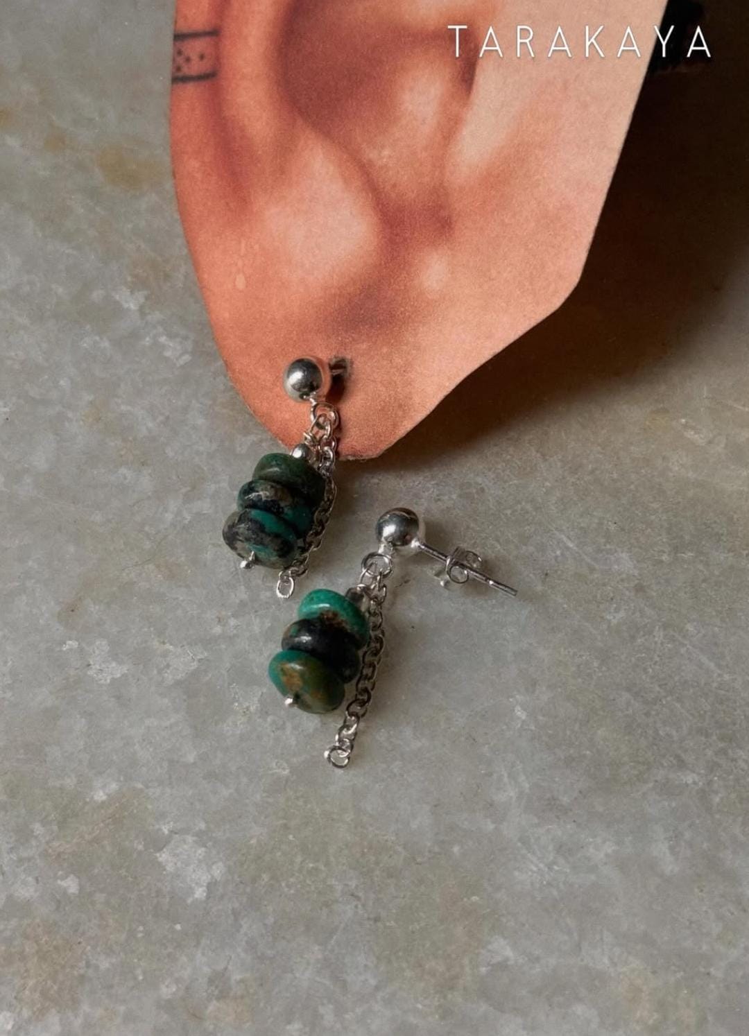 925 Sterling Silver Kingsman Turquoise Chain Hanging Handcrafted Studs