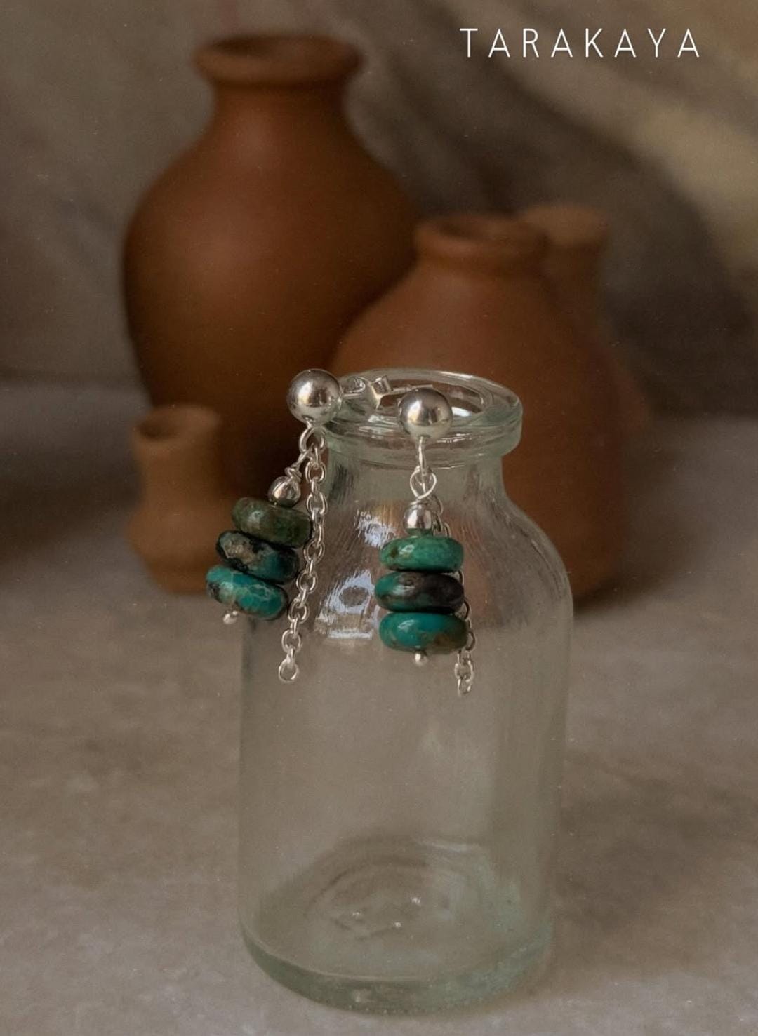 925 Sterling Silver Kingsman Turquoise Chain Hanging Handcrafted Studs