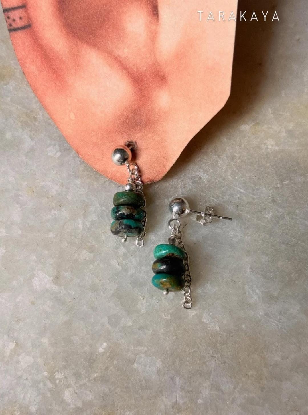 925 Sterling Silver Kingsman Turquoise Chain Hanging Handcrafted Studs