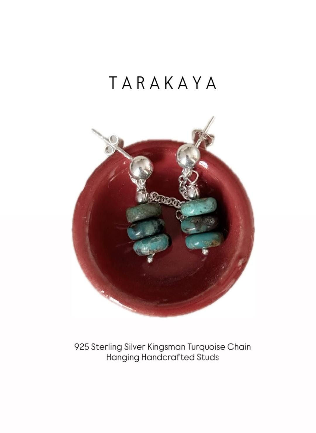 925 Sterling Silver Kingsman Turquoise Chain Hanging Handcrafted Studs