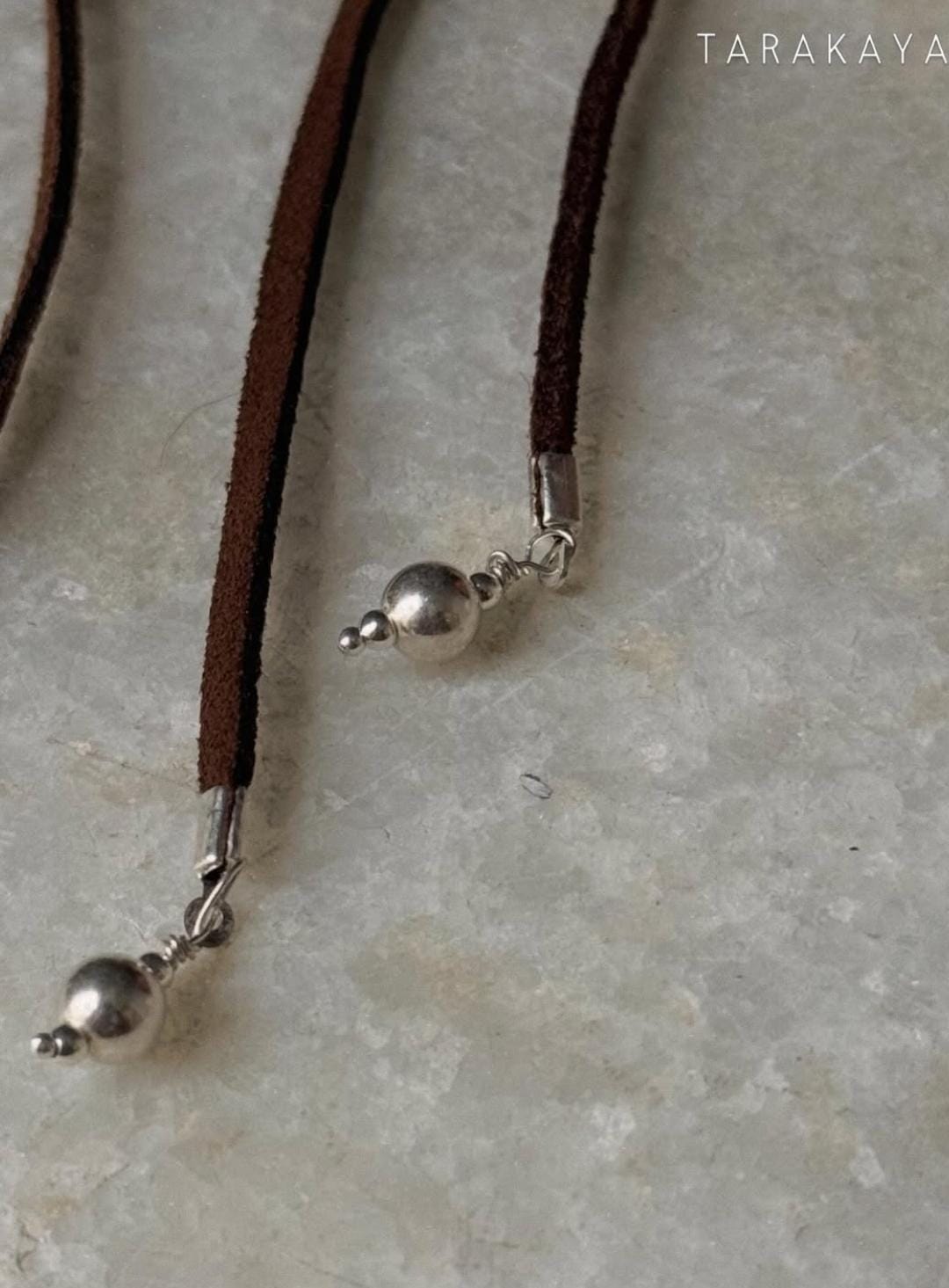 925 Sterling Silver Coin Charm With Silver Beads Boho Style Dark Brown Leather Cord Knot Necklace