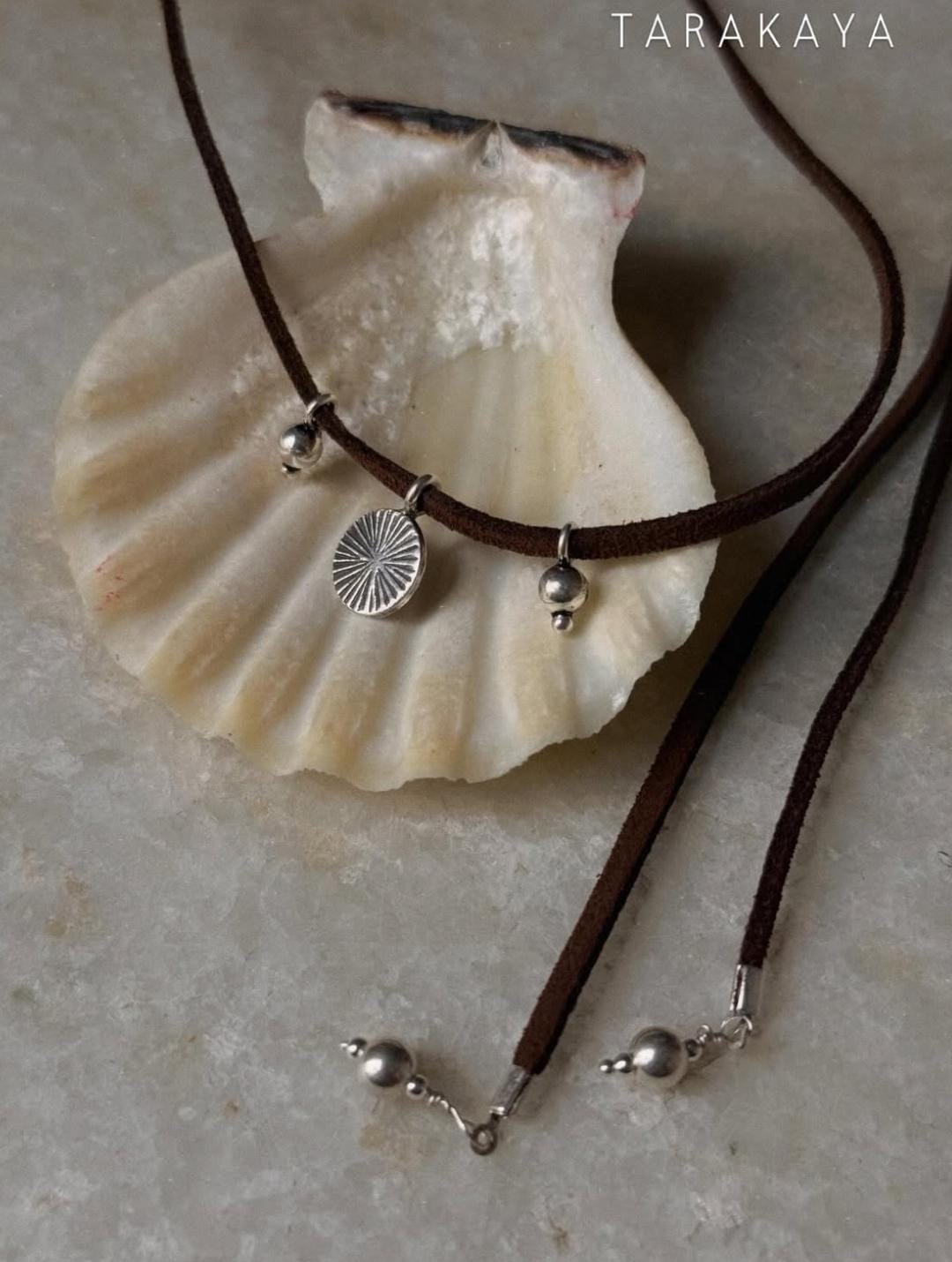 925 Sterling Silver Coin Charm With Silver Beads Boho Style Dark Brown Leather Cord Knot Necklace