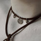 925 Sterling Silver Coin Charm With Silver Beads Boho Style Dark Brown Leather Cord Knot Necklace