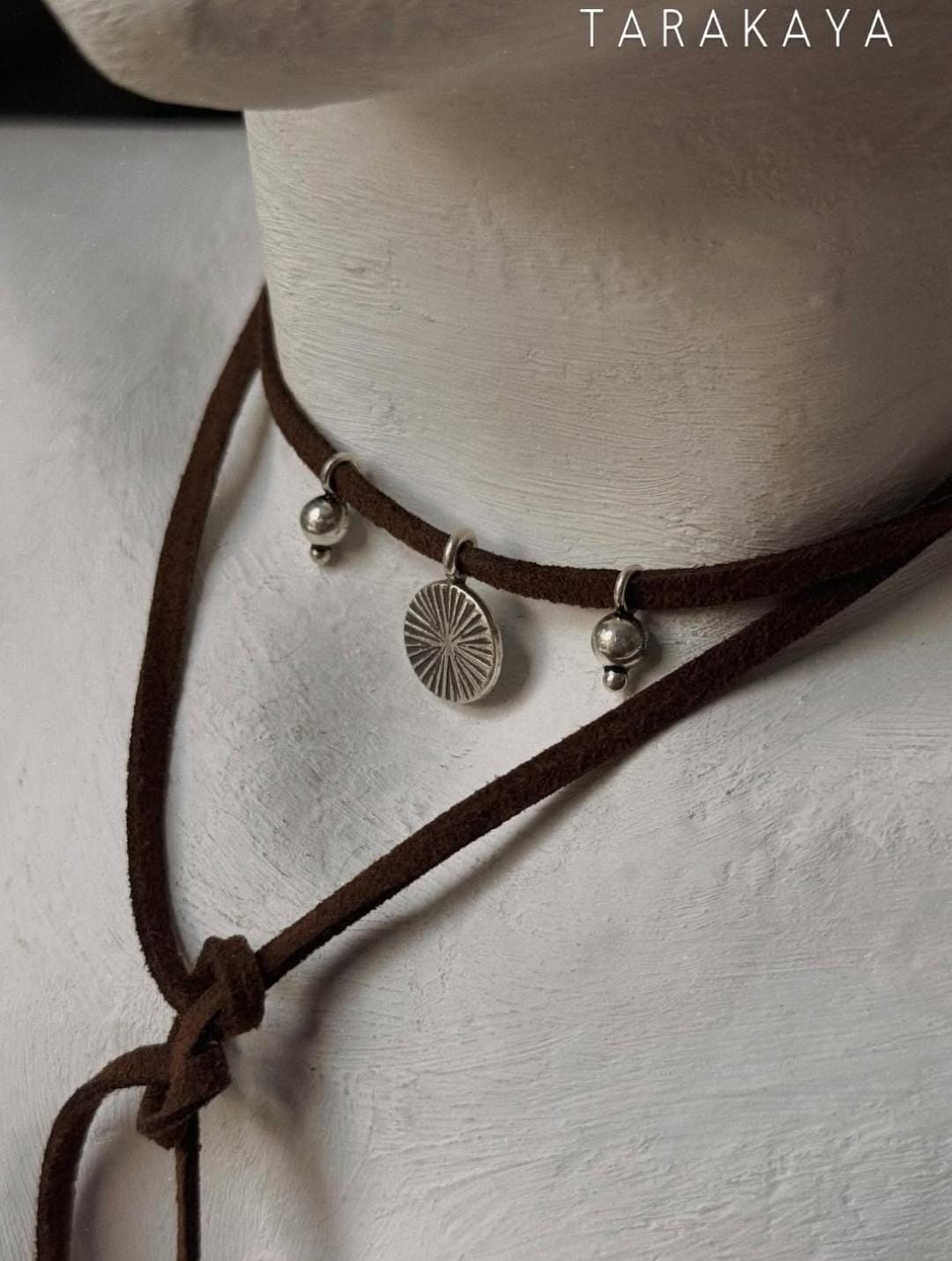 925 Sterling Silver Coin Charm With Silver Beads Boho Style Dark Brown Leather Cord Knot Necklace