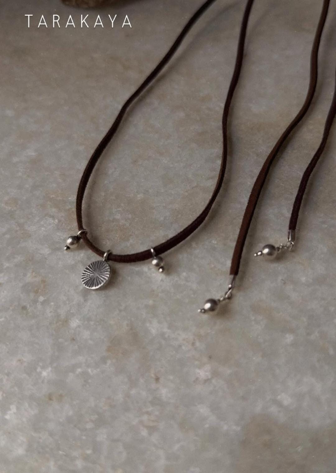 925 Sterling Silver Coin Charm With Silver Beads Boho Style Dark Brown Leather Cord Knot Necklace
