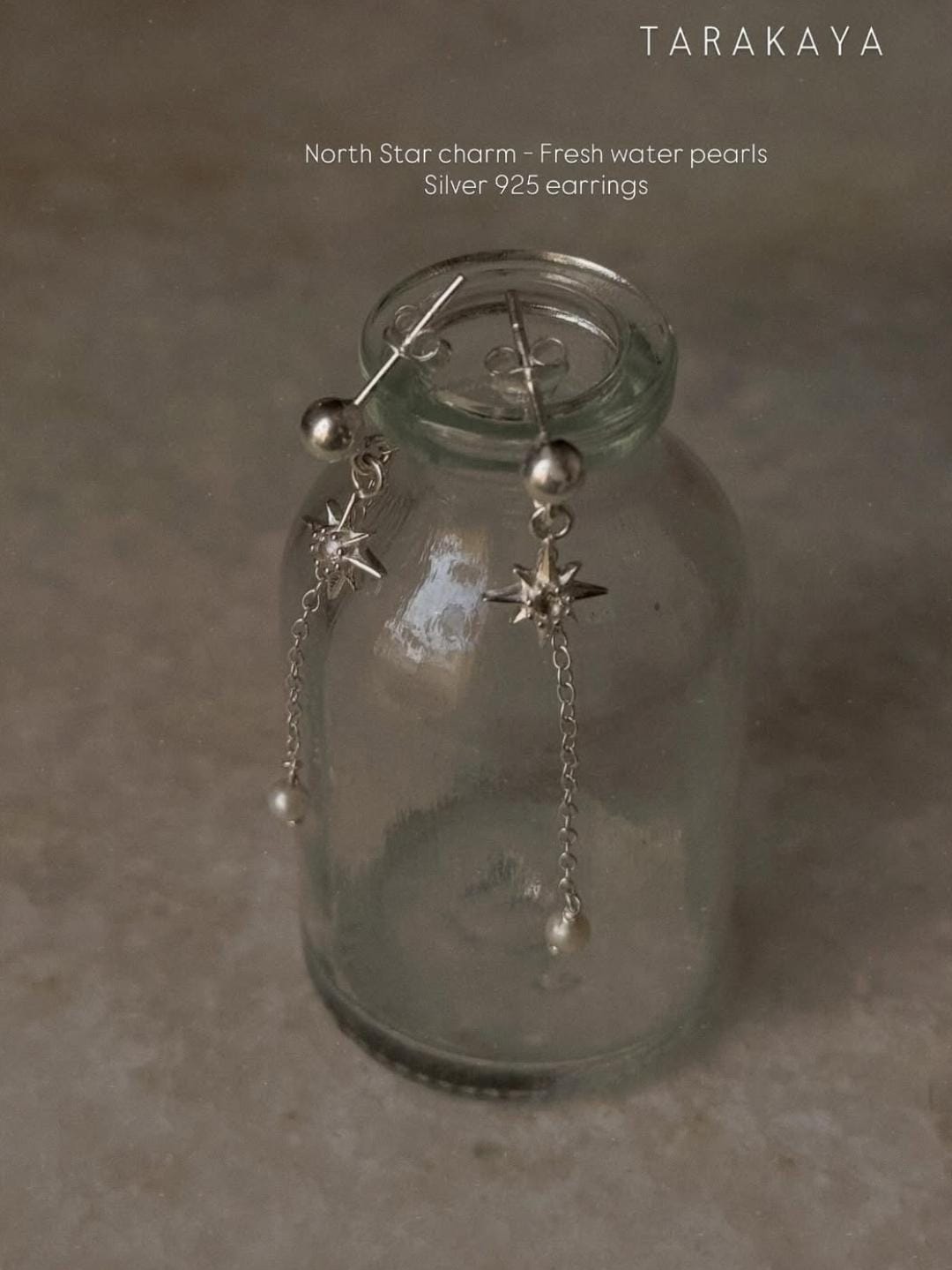 925 Sterling Silver Fresh Water Pearls Connector Chain With North Star White Topaz Charm Studs Earrings