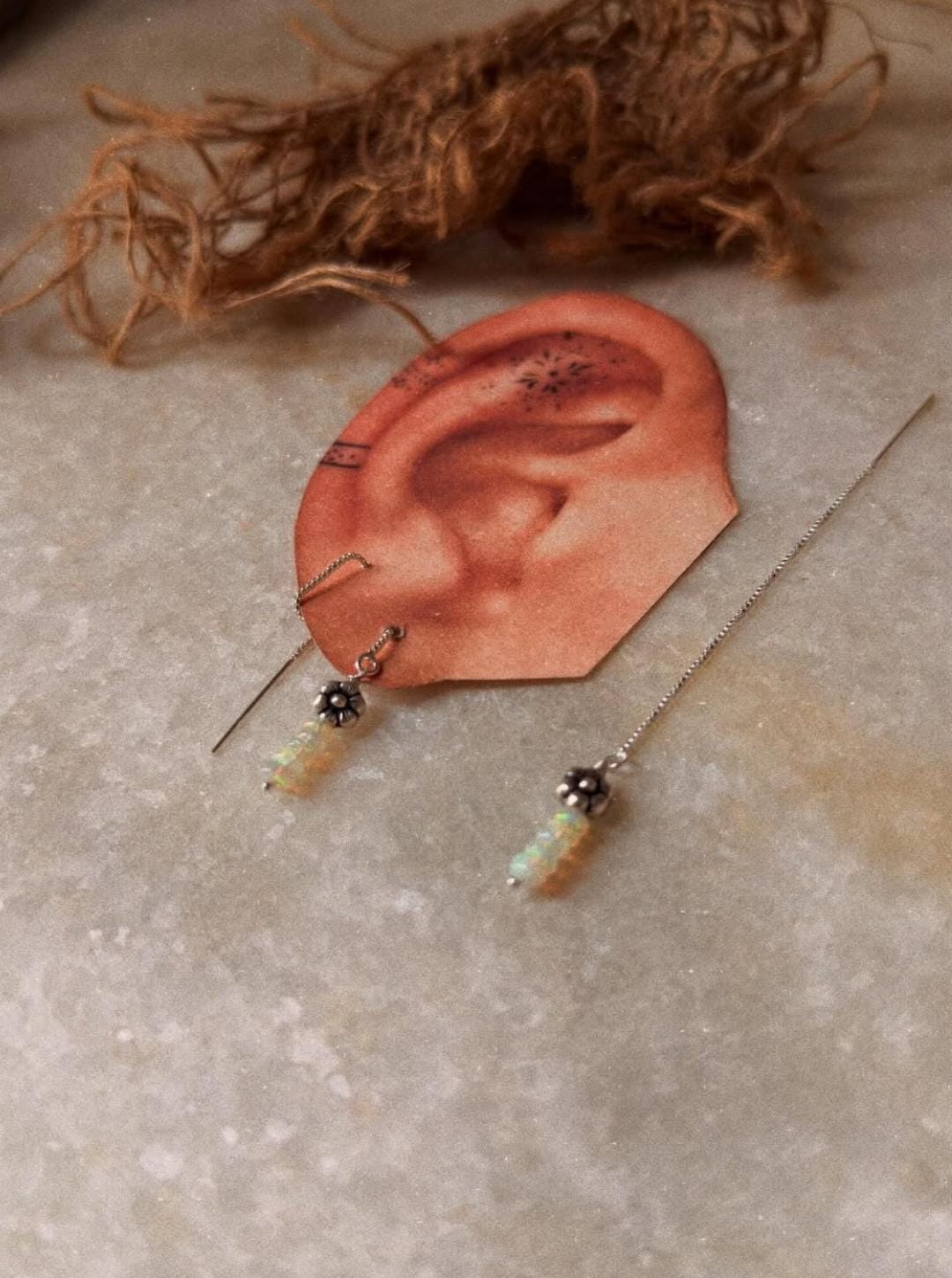 Ethiopian Opal Floral Charm Threader/Sui Dhaga 925 Sterling Silver Earrings