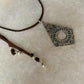 925 Sterling Silver Tribal Surya Engraved Pendant with Ghungroo Charm Brown Cord Leather Necklace