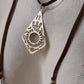 925 Sterling Silver Tribal Surya Engraved Pendant with Ghungroo Charm Brown Cord Leather Necklace