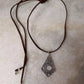 925 Sterling Silver Tribal Surya Engraved Pendant with Ghungroo Charm Brown Cord Leather Necklace