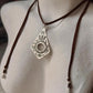 925 Sterling Silver Tribal Surya Engraved Pendant with Ghungroo Charm Brown Cord Leather Necklace