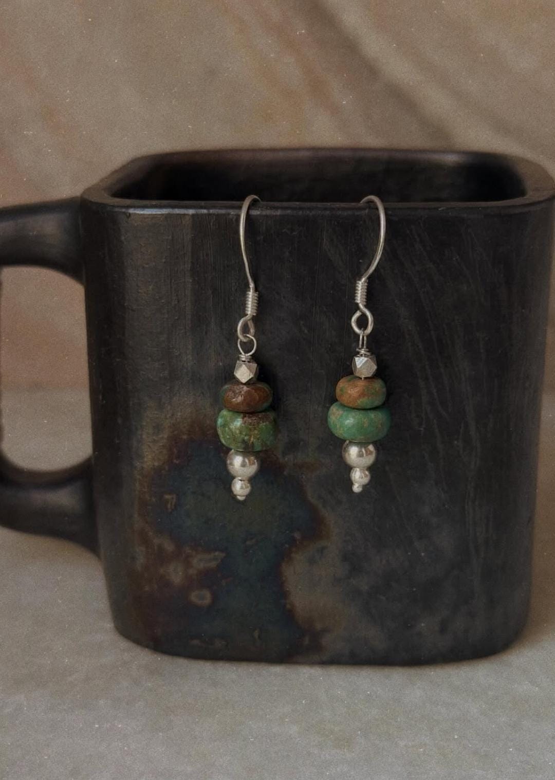 925 Sterling Silver Kingsman Turquoise Tribal Handcrafted Hook Earrings