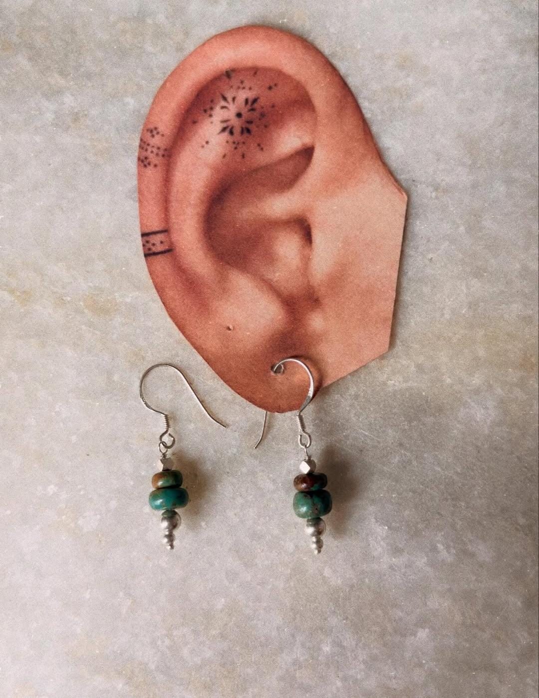 925 Sterling Silver Kingsman Turquoise Tribal Handcrafted Hook Earrings