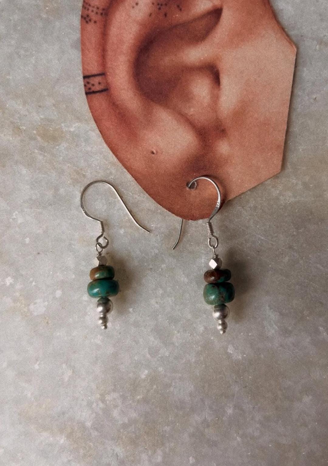 925 Sterling Silver Kingsman Turquoise Tribal Handcrafted Hook Earrings