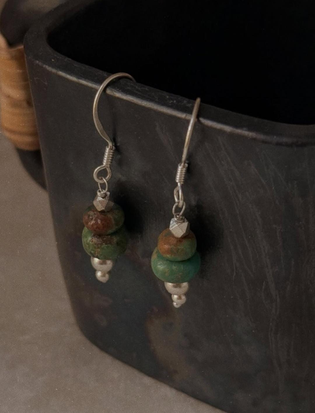 925 Sterling Silver Kingsman Turquoise Tribal Handcrafted Hook Earrings