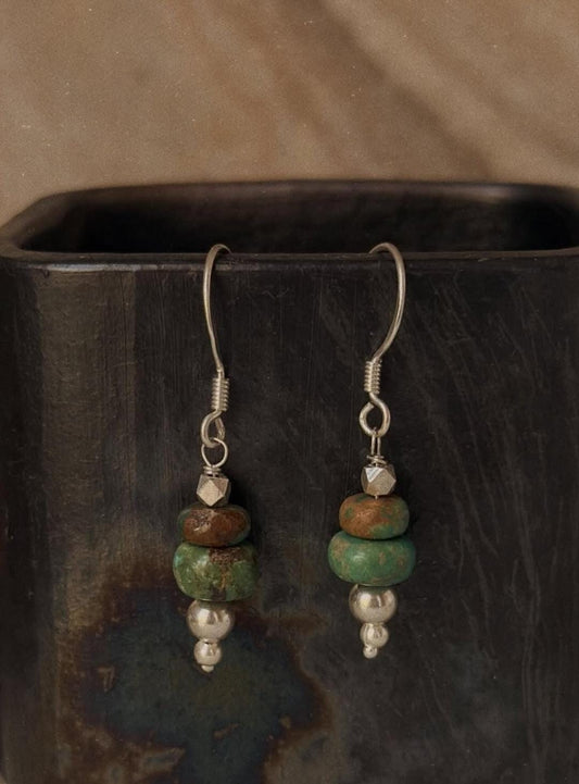 925 Sterling Silver Kingsman Turquoise Tribal Handcrafted Hook Earrings
