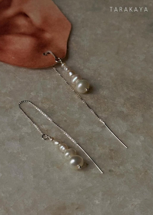 Fresh Water Pearls Gradient Stacked Threader/Sui Dhaga 925 Sterling Silver Earrings