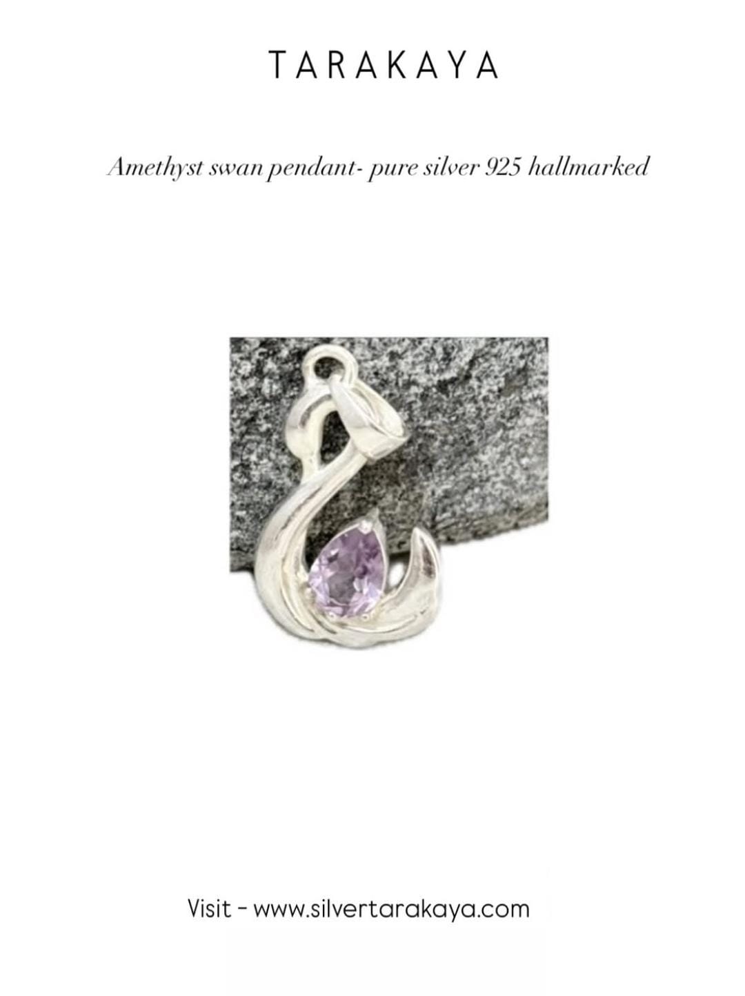 925 Sterling Silver Amethyst Swan Pendant