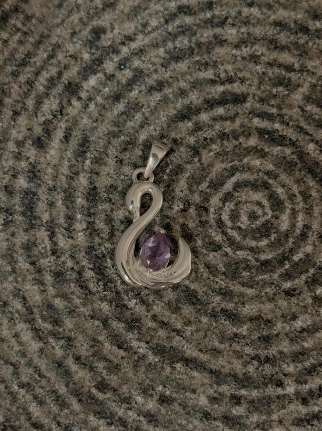 925 Sterling Silver Amethyst Swan Pendant