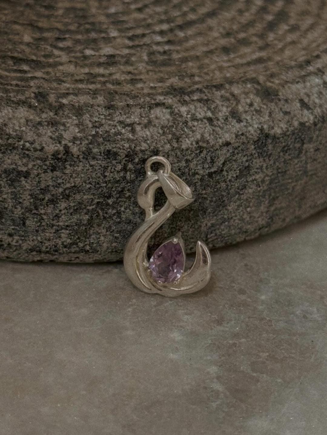 925 Sterling Silver Amethyst Swan Pendant
