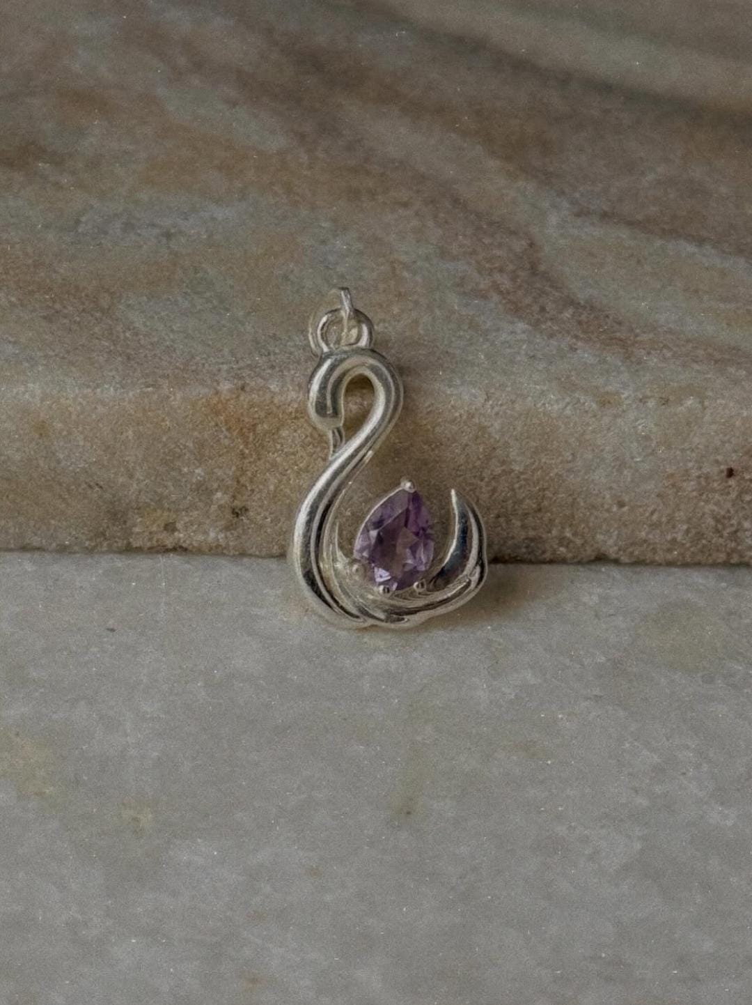 925 Sterling Silver Amethyst Swan Pendant