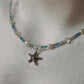 Apatite, Pearl, Clear Quartz & Aquamarine Starfish Charm 925 Sterling Silver Necklace