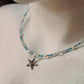Apatite, Pearl, Clear Quartz & Aquamarine Starfish Charm 925 Sterling Silver Necklace