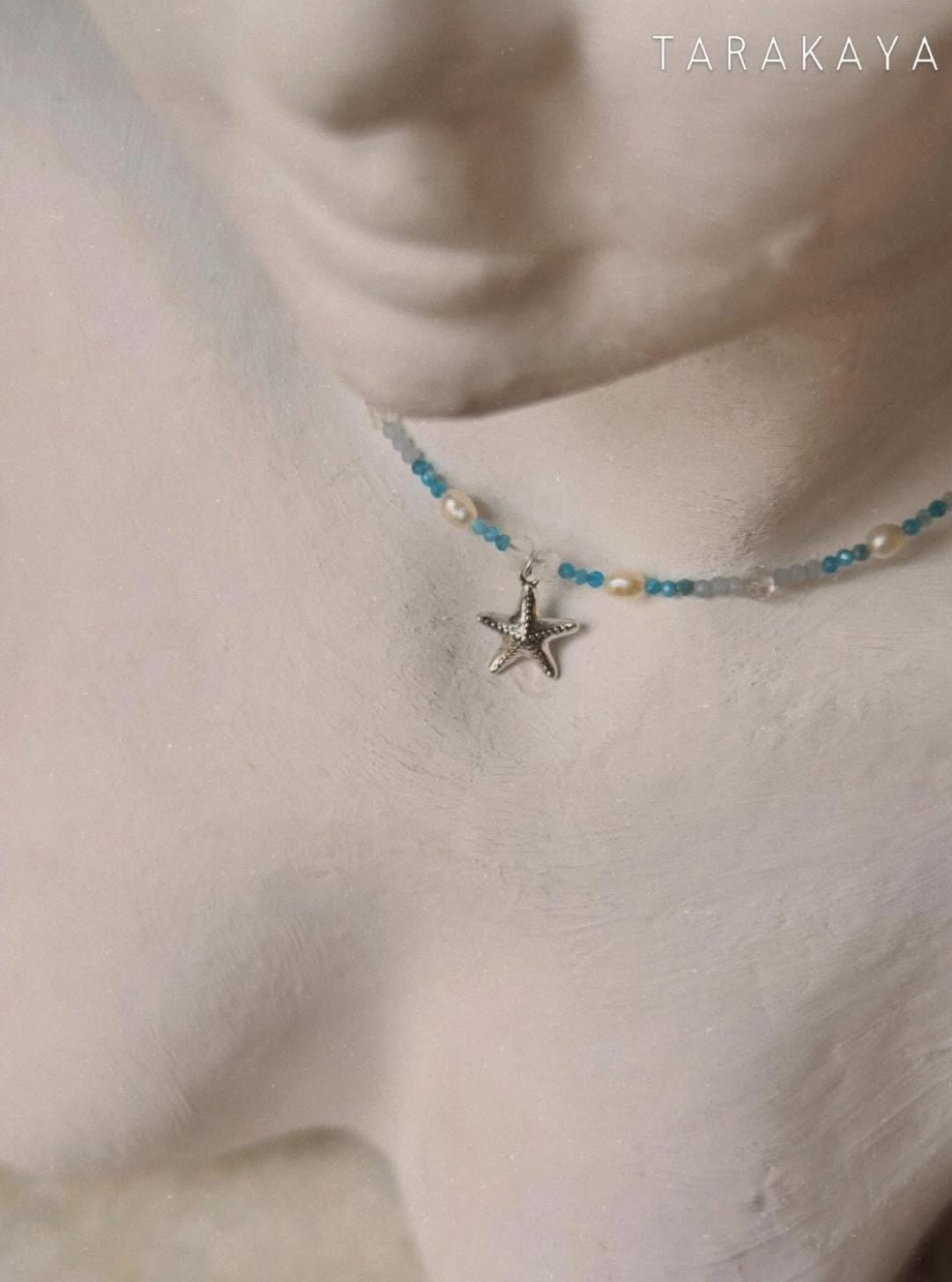 Apatite, Pearl, Clear Quartz & Aquamarine Starfish Charm 925 Sterling Silver Necklace