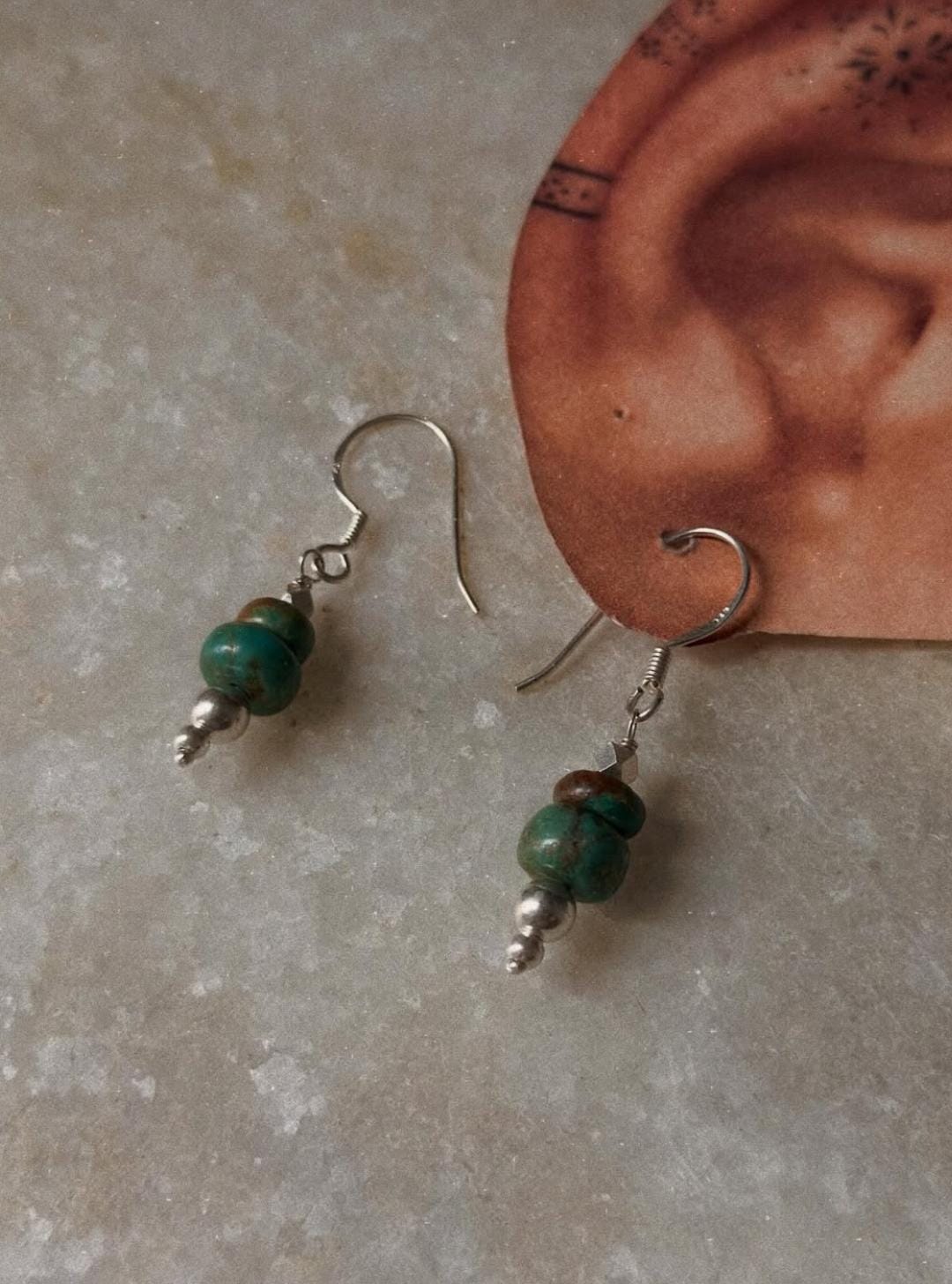 925 Sterling Silver Kingsman Turquoise Tribal Handcrafted Hook Earrings
