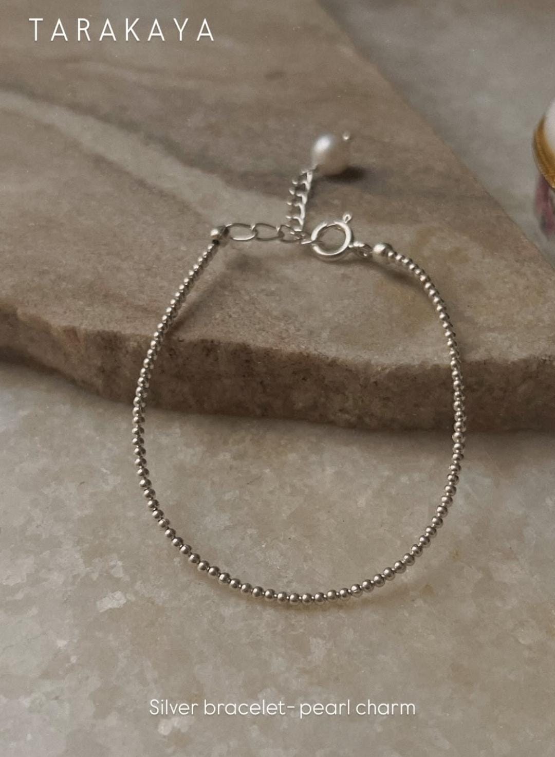 925 Sterling Silver Plain Silver 2mm Beads Fresh Water Pearl Bracelet
