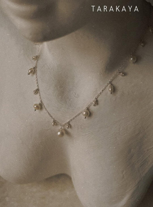 925 Sterling Silver Fresh Water Pearls Cable Chain Choker Necklace