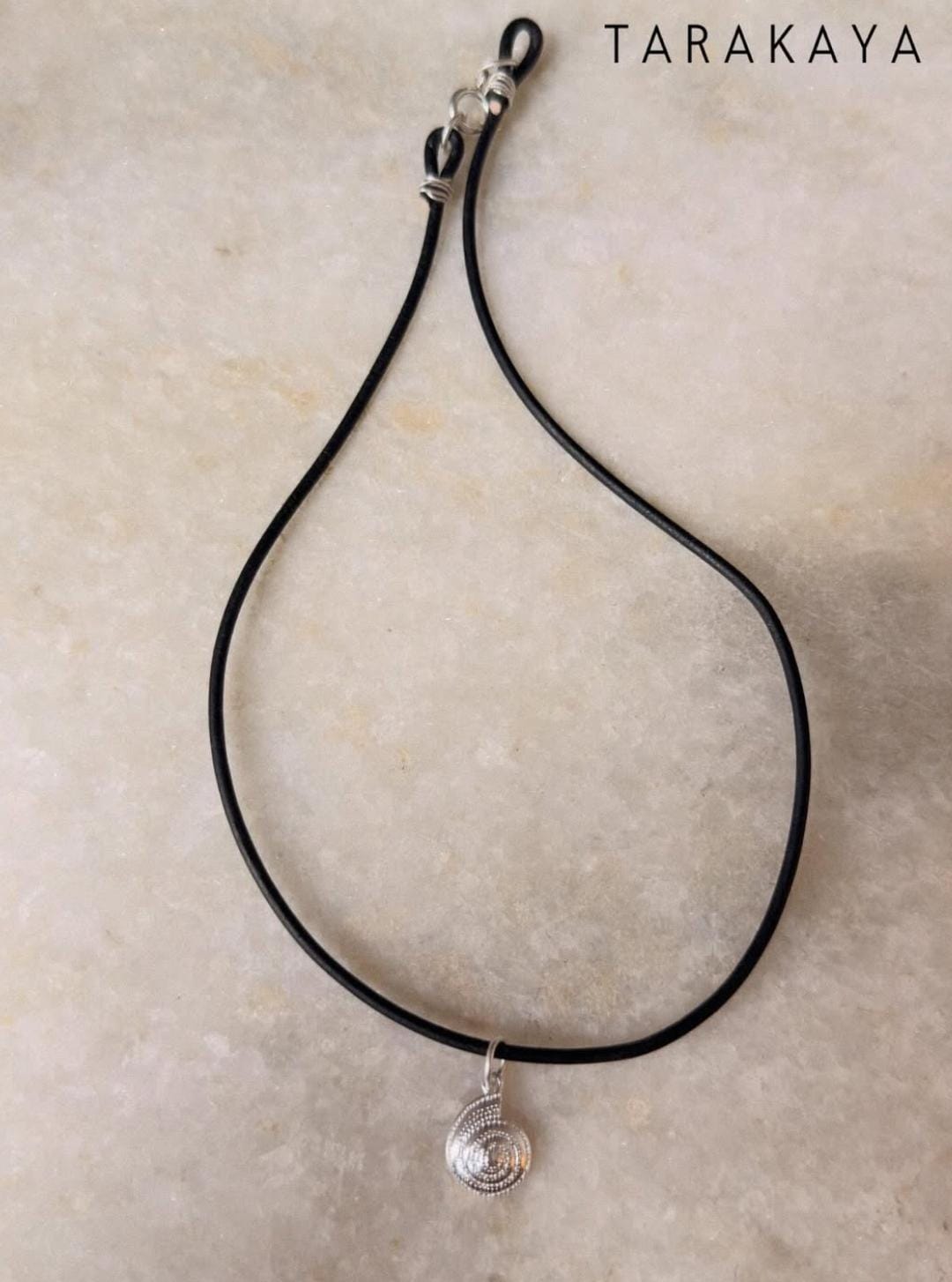 925 Sterling Silver Spiral Shell Charm Handcrafted Leather Necklace