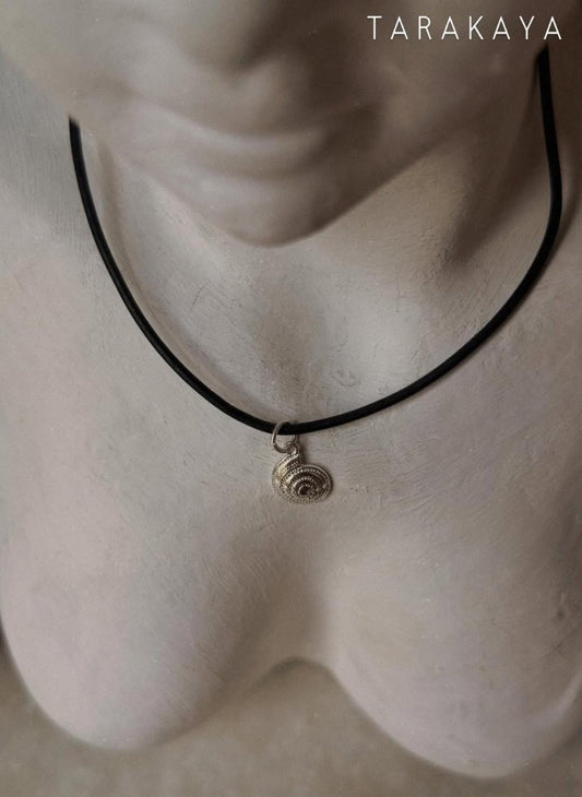 925 Sterling Silver Spiral Shell Charm Handcrafted Leather Necklace