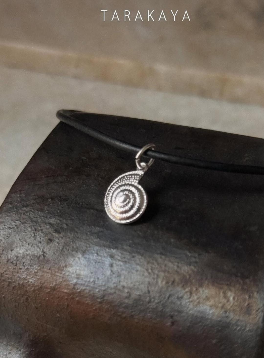 925 Sterling Silver Spiral Shell Charm Handcrafted Leather Necklace
