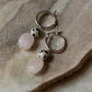 925 Sterling Silver Chunky Rose Quartz, Dalmatian Jasper Handcrafted Hoops
