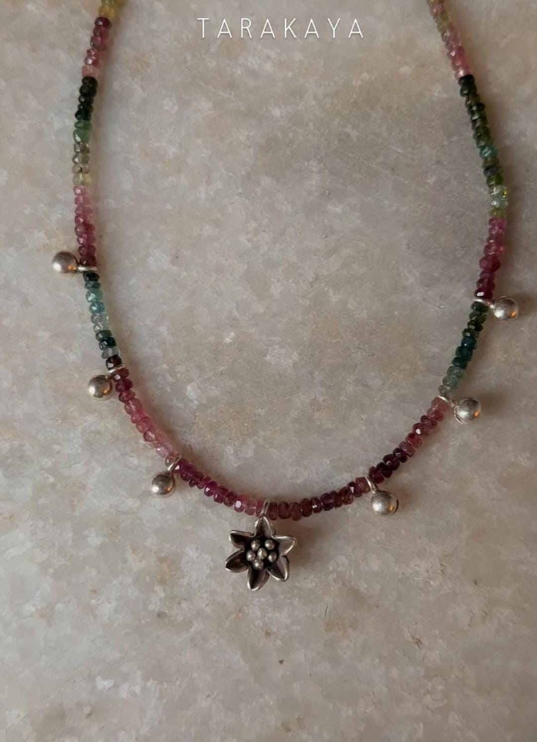 925 Sterling Silver Multi Tourmaline Chunky Antique Floral Charm & Ghungroo Tribal Necklace