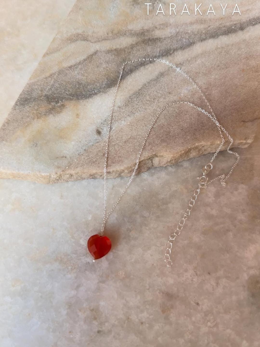 925 Sterling Silver Carnelian Heart Crystal Necklace