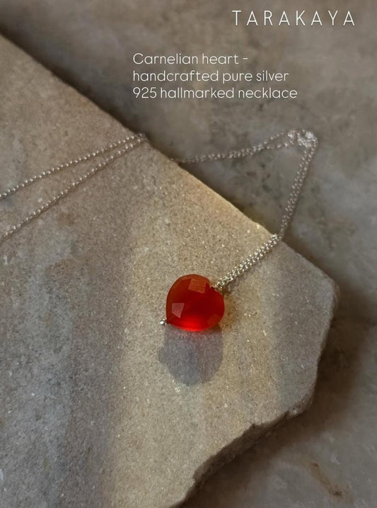 925 Sterling Silver Carnelian Heart Crystal Necklace
