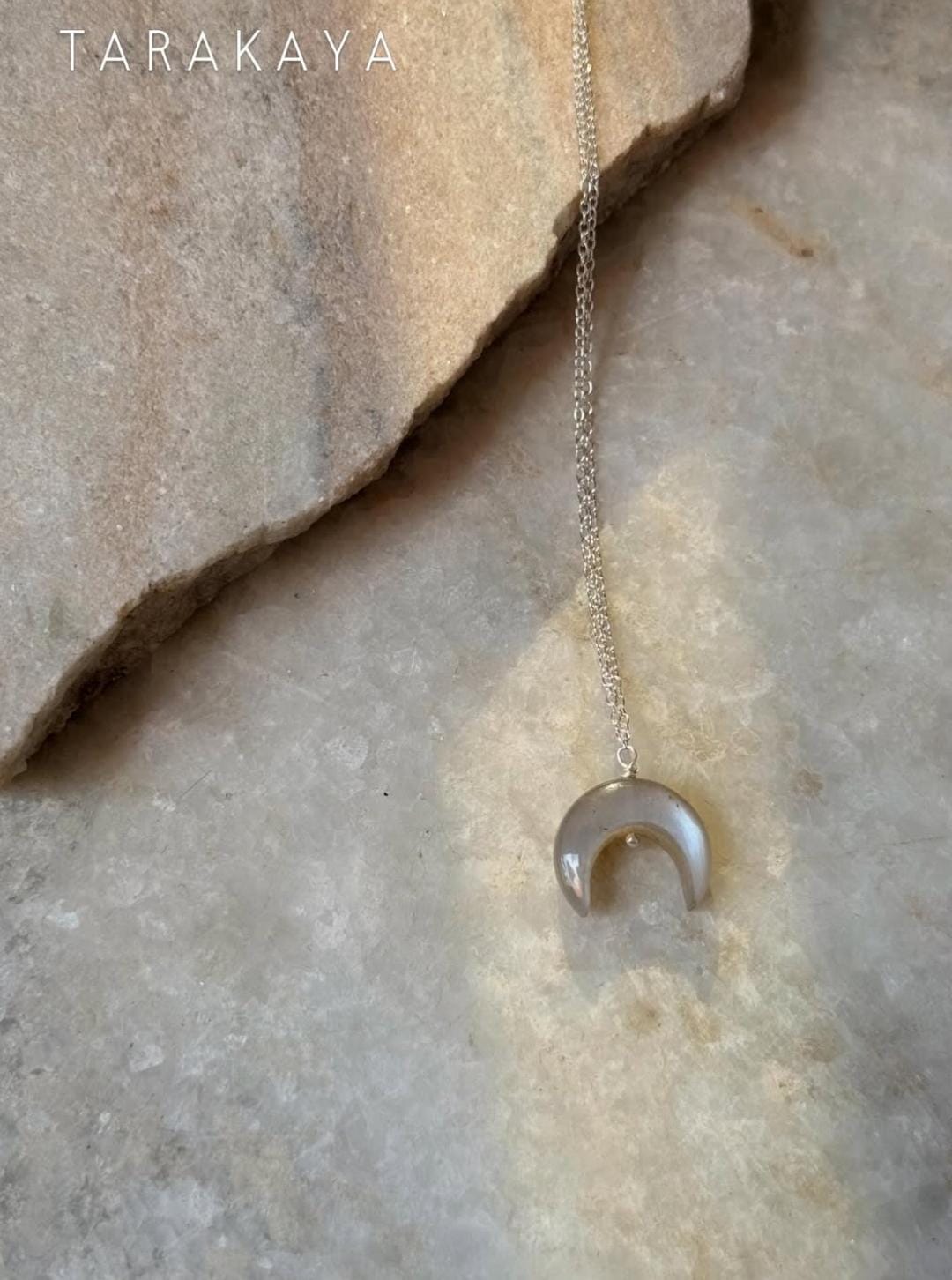 Grey Moonstone Crescent Moon Crystal 925 Sterling Silver Necklace