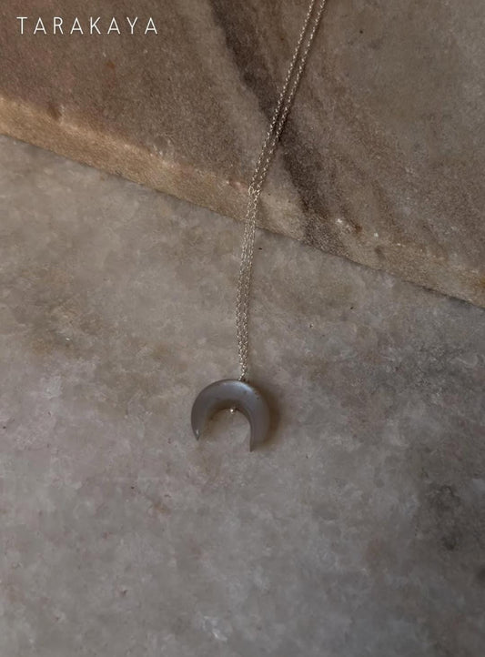 Grey Moonstone Crescent Moon Crystal 925 Sterling Silver Necklace