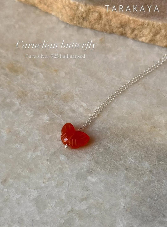 925 Sterling Silver Carnelian Butterfly Crystal Necklace