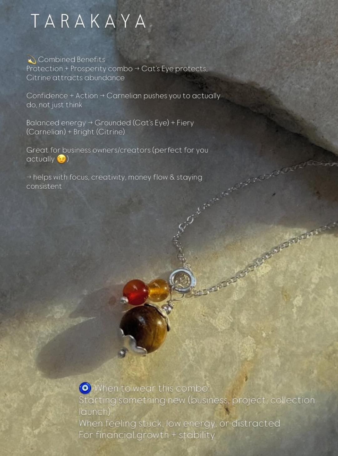 925 Sterling Silver Brown Cats Eye, Citrine and Carnelian Handcrafted Necklace