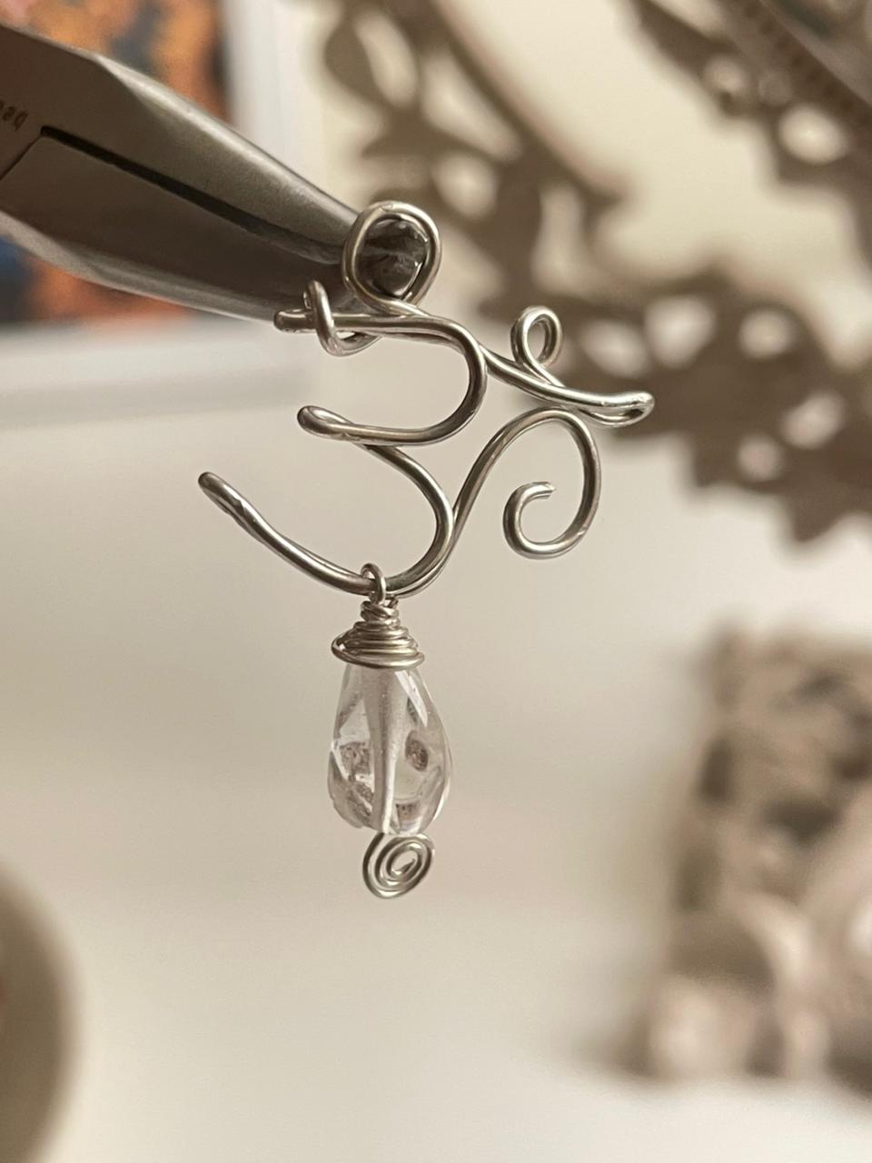 925 Sterling Silver Wire Wrapped Aum/ Om - Moonstone Handcrafted Pendant