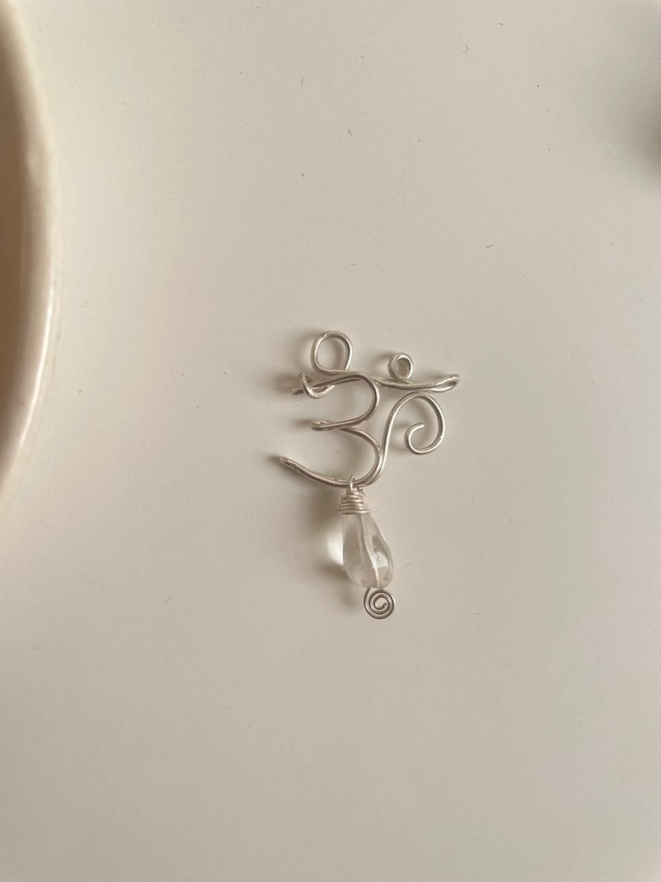 925 Sterling Silver Wire Wrapped Aum/ Om - Moonstone Handcrafted Pendant