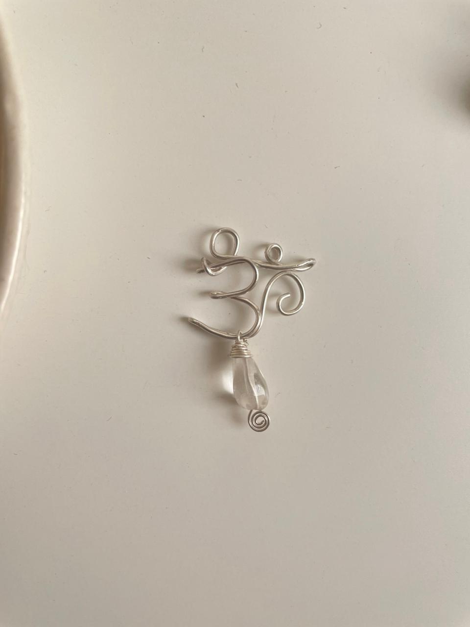 925 Sterling Silver Wire Wrapped Aum/ Om - Moonstone Handcrafted Pendant