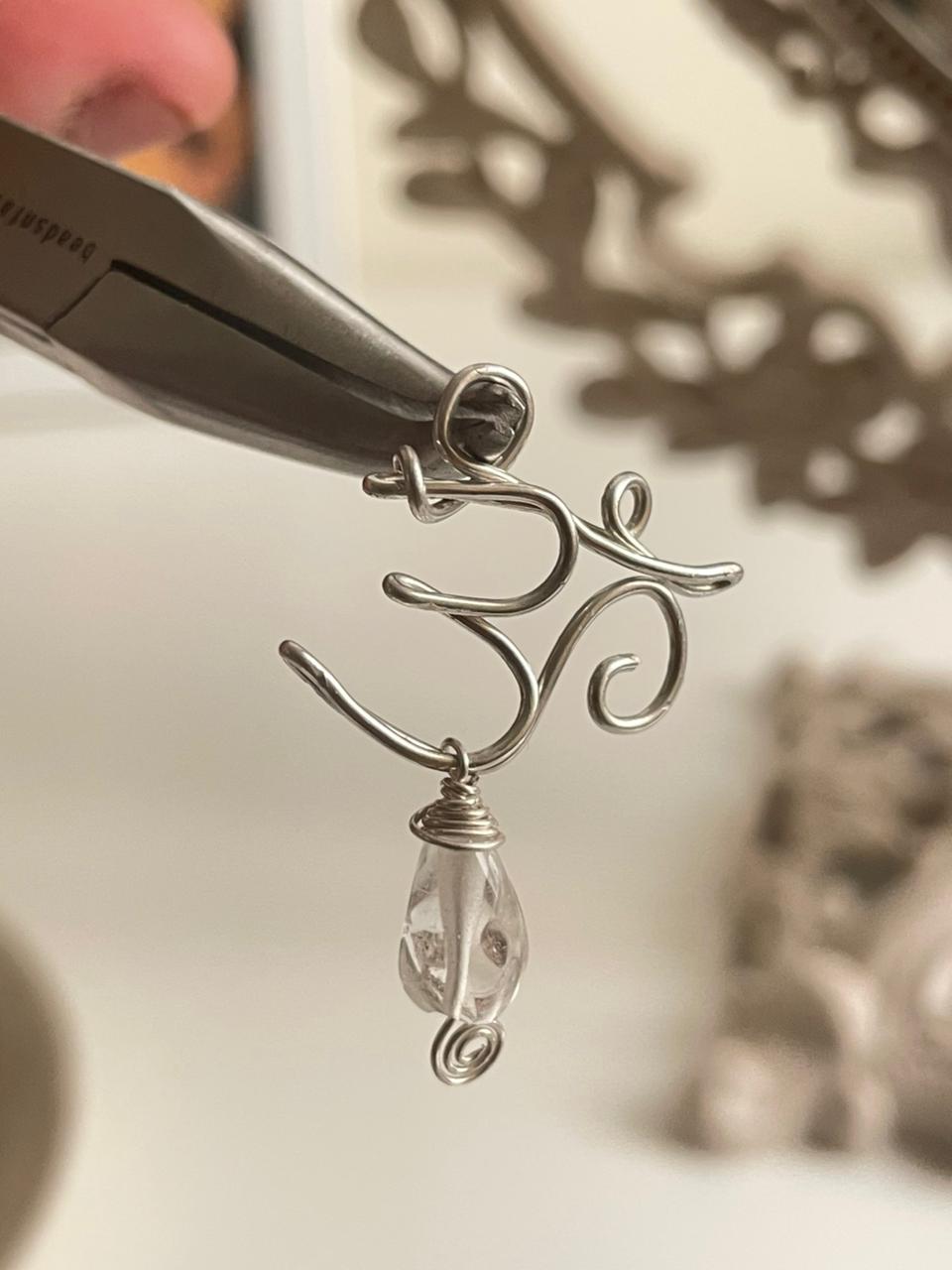 925 Sterling Silver Wire Wrapped Aum/ Om - Moonstone Handcrafted Pendant