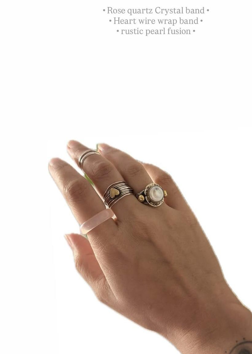 Natural Crystal Rose Quartz Light Shade Band Ring