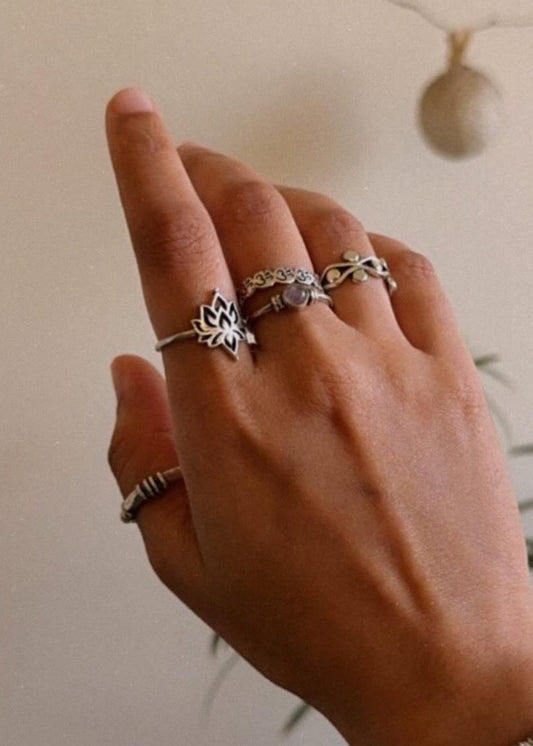 925 Sterling Silver Dolki Boho Tribal Stack Ring