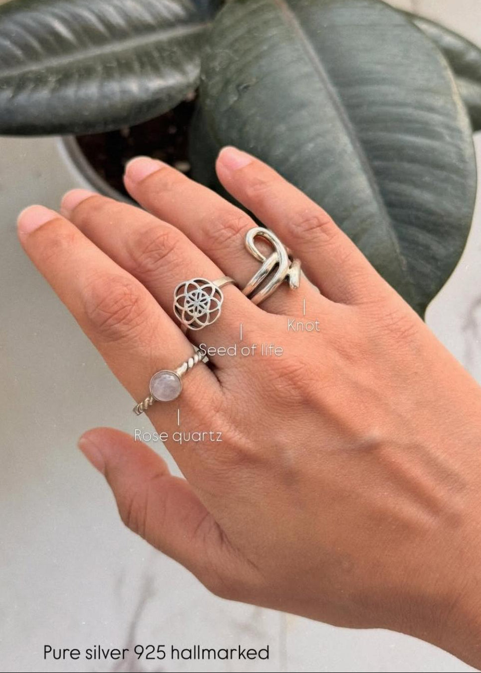 925 Sterling Silver Rose Quartz Love Rope Band Ring