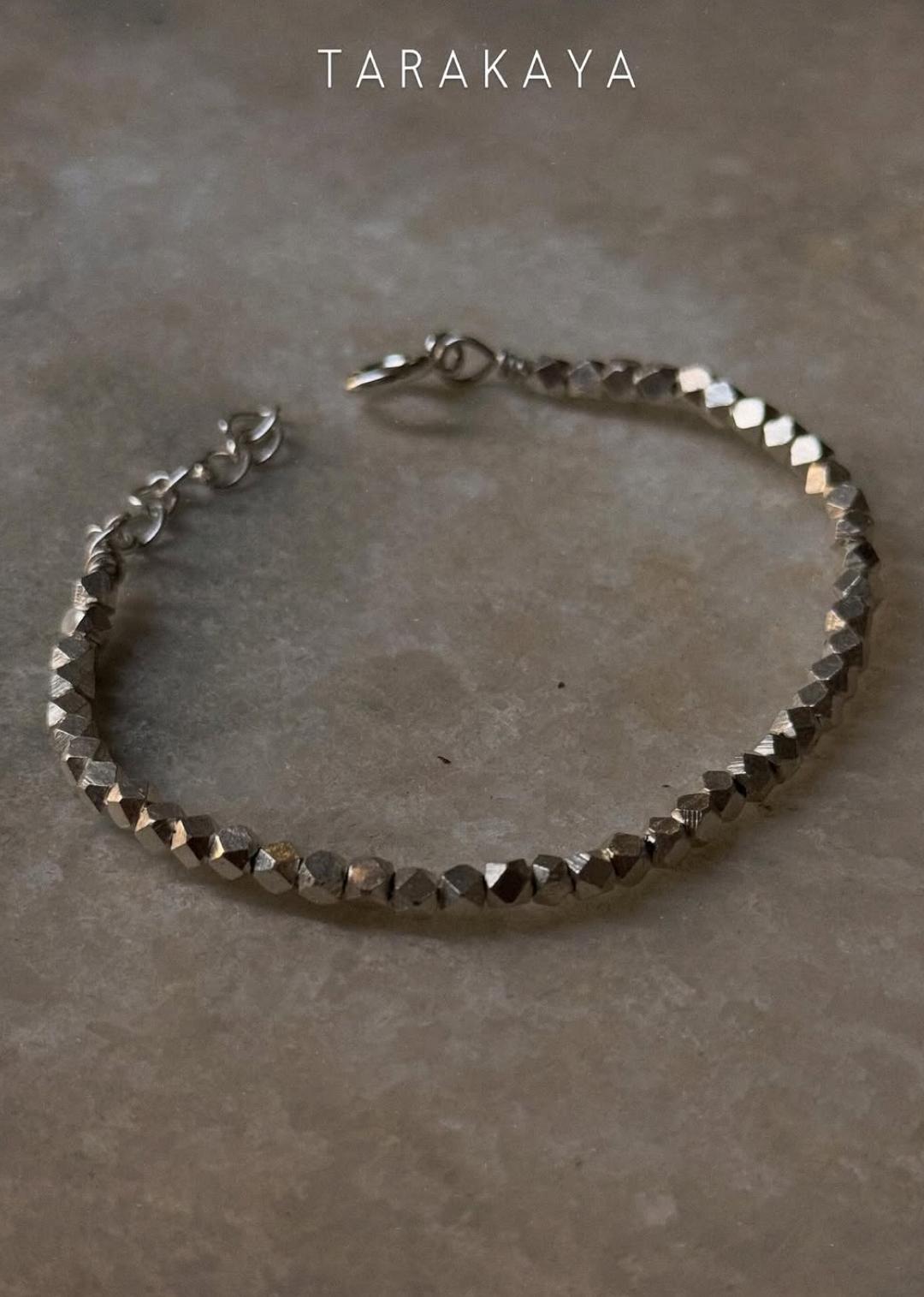 925 Sterling Silver Chunky Raw Hill Tribe Handcrafted Solid Silver Cut Beads In Silver Wire Bracelet